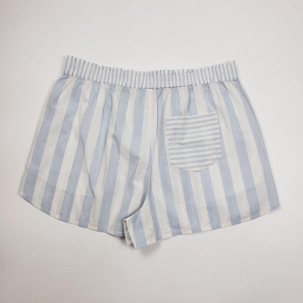 Madewell Cotton Poplin Pull-On Shorts Women's Sz Large Weathered Sky Blue Stripe - Picture 5 of 16